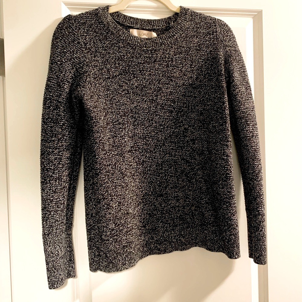 Loft black and white marled stitchy sweater size medium